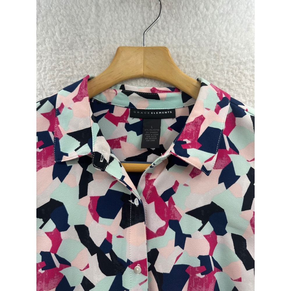 Grace Elements Abstract Print Button Front Long S… - image 4